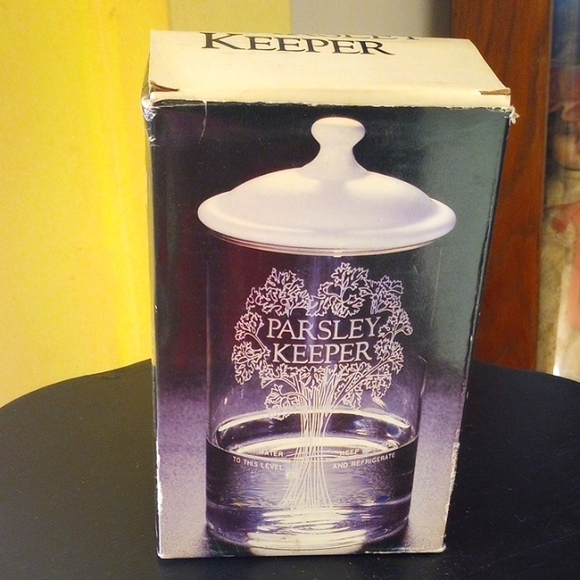 Other - Vintage Glass Parsley Keeper w/ White Ceramic Lid